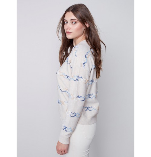 Sweater with Embroidered Hearts - Almond Sweater with Embroidered Hearts - Almond