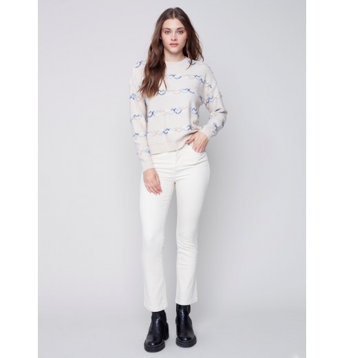 Sweater with Embroidered Hearts - Almond Sweater with Embroidered Hearts - Almond