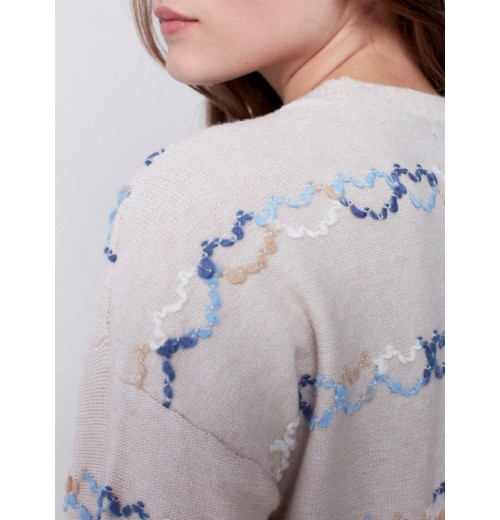 Sweater with Embroidered Hearts - Almond Sweater with Embroidered Hearts - Almond