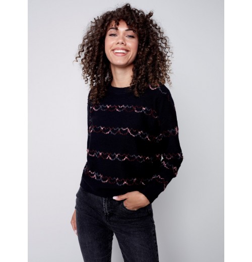 Sweater with Embroidered Hearts - Black Sweater with Embroidered Hearts - Black
