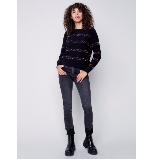 Sweater with Embroidered Hearts - Black Sweater with Embroidered Hearts - Black