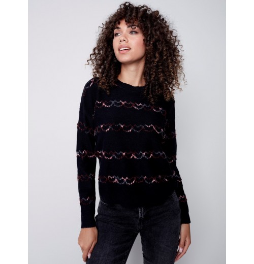 Sweater with Embroidered Hearts - Black Sweater with Embroidered Hearts - Black