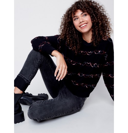 Sweater with Embroidered Hearts - Black Sweater with Embroidered Hearts - Black