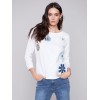 Sweater with Flower Patches - White Sweater with Flower Patches - White