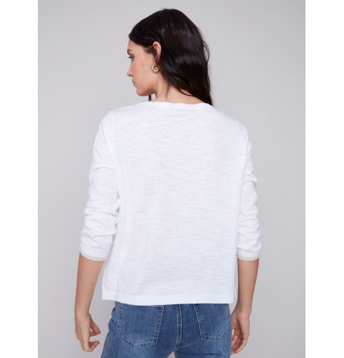 Sweater with Flower Patches - White Sweater with Flower Patches - White