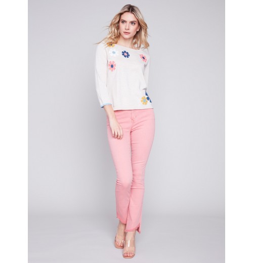 Sweater with Flower Patches - Beige Sweater with Flower Patches - Beige