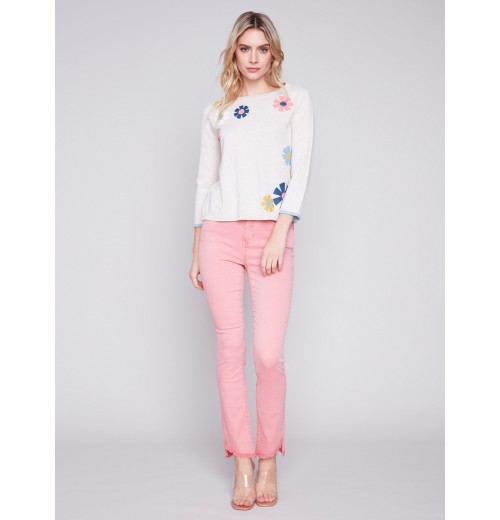 Sweater with Flower Patches - Beige Sweater with Flower Patches - Beige
