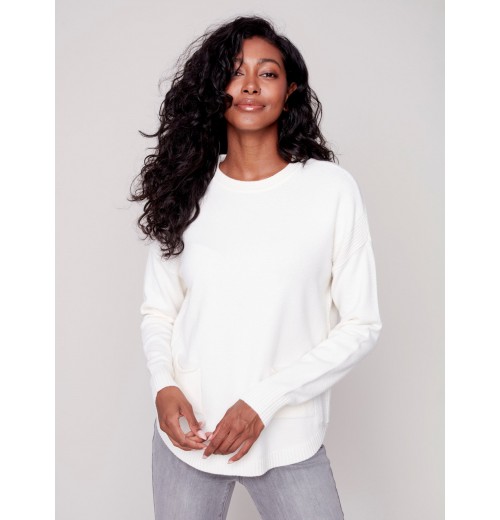 Sweater with Removable Scarf - Ecru Sweater with Removable Scarf - Ecru