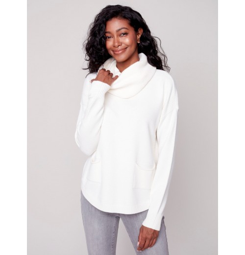 Sweater with Removable Scarf - Ecru Sweater with Removable Scarf - Ecru