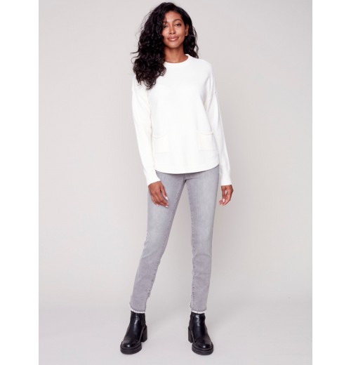 Sweater with Removable Scarf - Ecru Sweater with Removable Scarf - Ecru