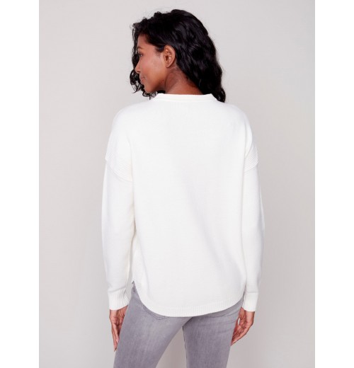 Sweater with Removable Scarf - Ecru Sweater with Removable Scarf - Ecru