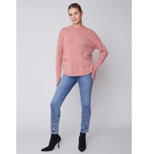 Sweater with Removable Scarf - Cinnamon Sweater with Removable Scarf - Cinnamon