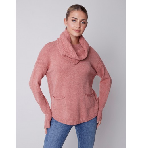 Sweater with Removable Scarf - Cinnamon Sweater with Removable Scarf - Cinnamon
