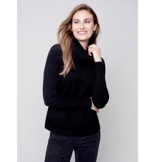 Sweater with Removable Scarf - Black Sweater with Removable Scarf - Black