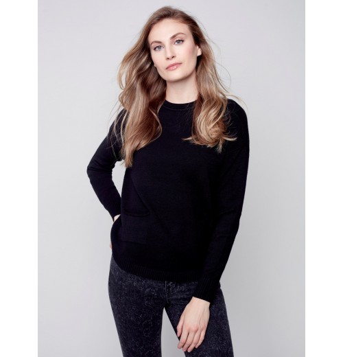 Sweater with Removable Scarf - Black Sweater with Removable Scarf - Black