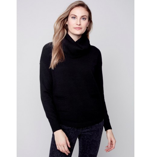 Sweater with Removable Scarf - Black Sweater with Removable Scarf - Black
