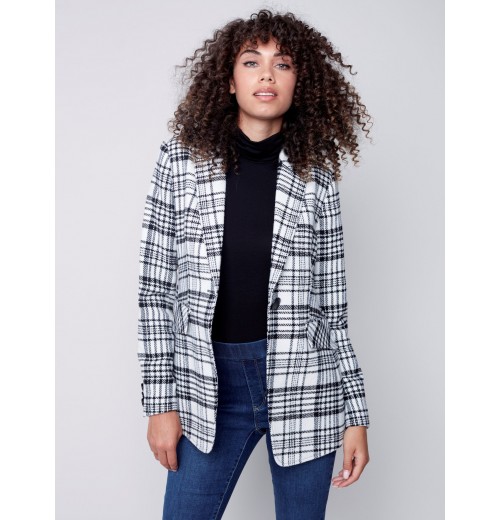 Tailored Plaid Blazer - Black & Cream Tailored Plaid Blazer - Black & Cream