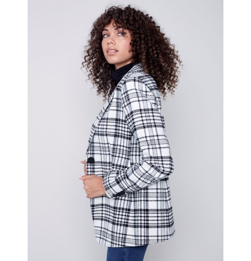 Tailored Plaid Blazer - Black & Cream Tailored Plaid Blazer - Black & Cream