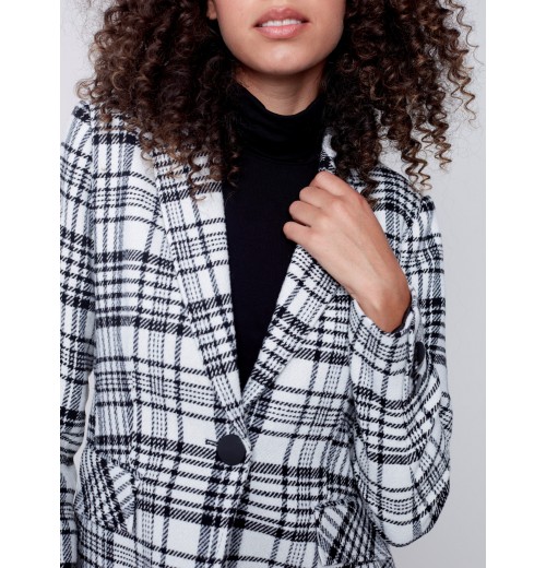 Tailored Plaid Blazer - Black & Cream Tailored Plaid Blazer - Black & Cream