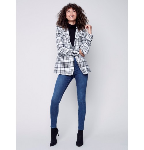 Tailored Plaid Blazer - Black & Cream Tailored Plaid Blazer - Black & Cream