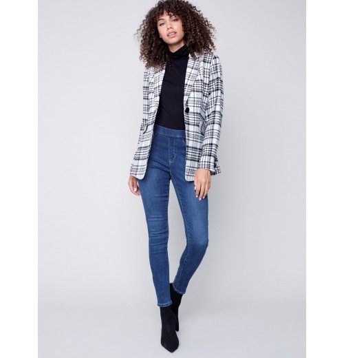 Tailored Plaid Blazer - Black & Cream Tailored Plaid Blazer - Black & Cream