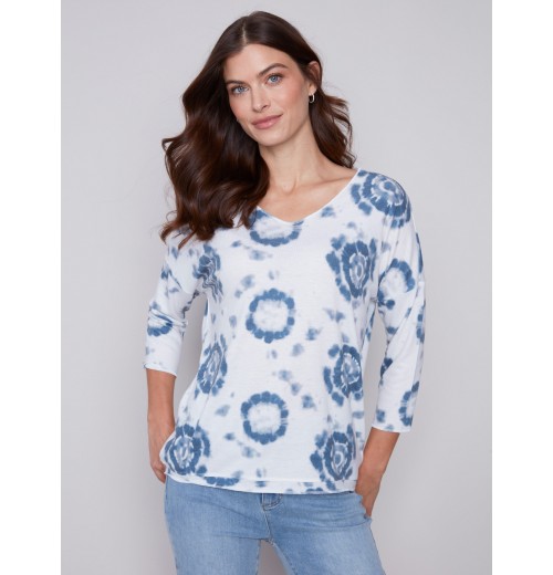 Tie Dye V-Neck Knit Top - Indigo Tie Dye V-Neck Knit Top - Indigo