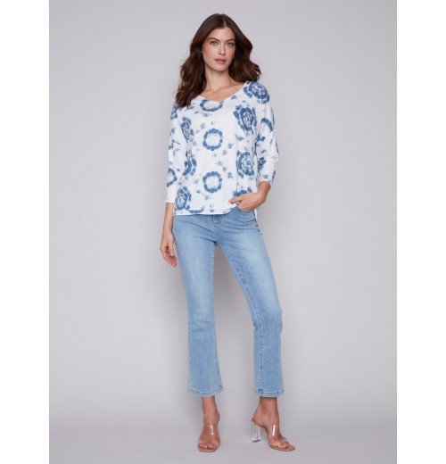 Tie Dye V-Neck Knit Top - Indigo Tie Dye V-Neck Knit Top - Indigo