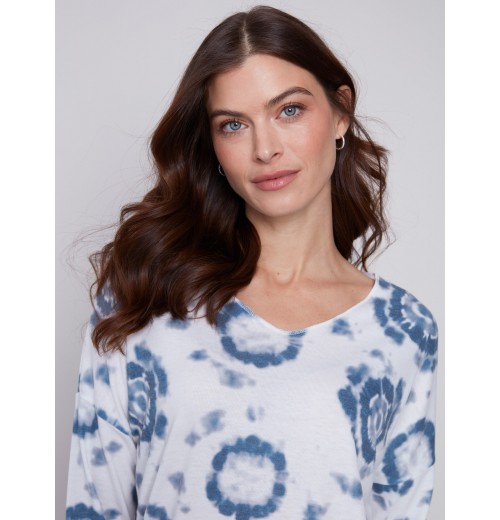 Tie Dye V-Neck Knit Top - Indigo Tie Dye V-Neck Knit Top - Indigo