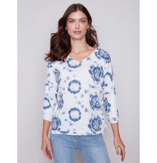 Tie Dye V-Neck Knit Top - Indigo Tie Dye V-Neck Knit Top - Indigo
