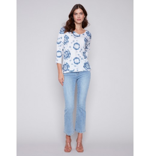 Tie Dye V-Neck Knit Top - Indigo Tie Dye V-Neck Knit Top - Indigo