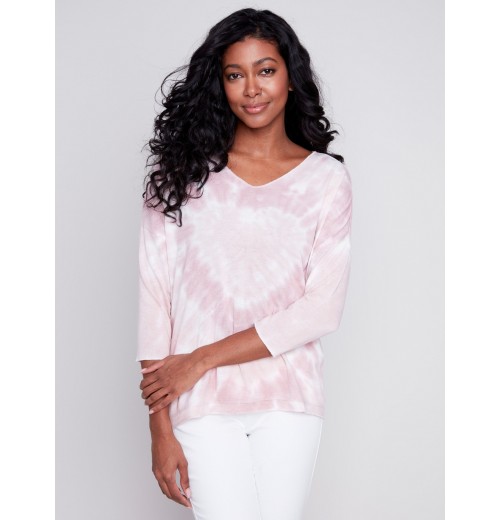 Tie Dye V-Neck Knit Top - Dusty Rose Tie Dye V-Neck Knit Top - Dusty Rose