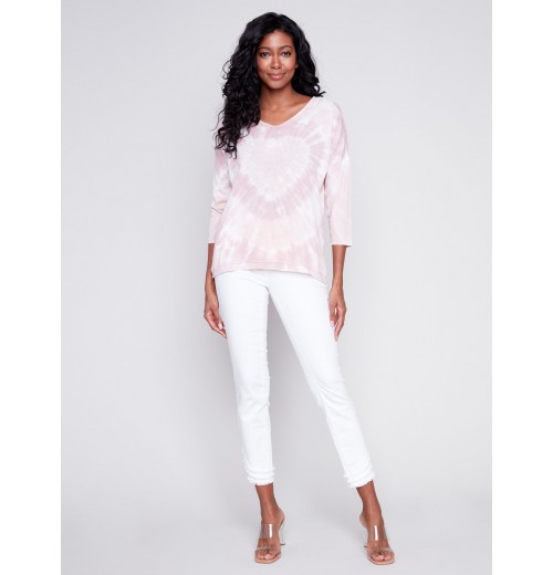 Tie Dye V-Neck Knit Top - Dusty Rose Tie Dye V-Neck Knit Top - Dusty Rose