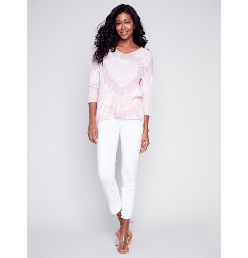 Tie Dye V-Neck Knit Top - Dusty Rose Tie Dye V-Neck Knit Top - Dusty Rose