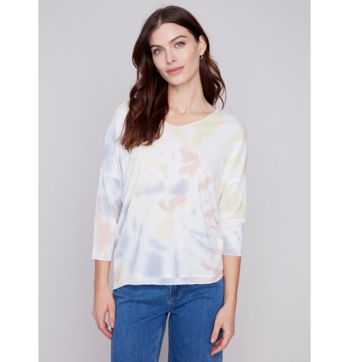 Tie Dye V-Neck Knit Top - Tulip Tie Dye V-Neck Knit Top - Tulip