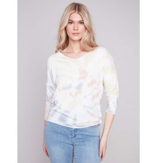 Tie Dye V-Neck Knit Top - Tulip Tie Dye V-Neck Knit Top - Tulip
