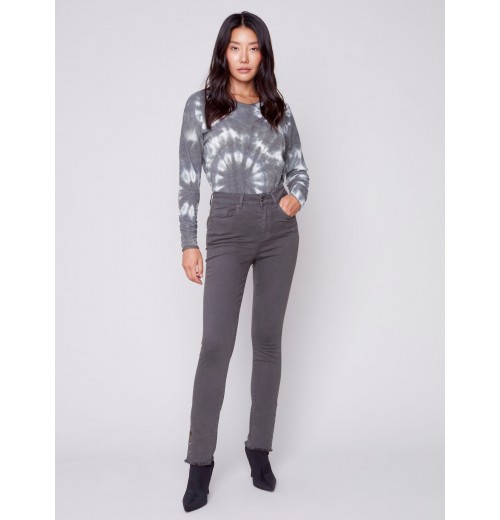 Twill Jeans with Eyelet Hem Detail - Dark Emerald Twill Jeans with Eyelet Hem Detail - Dark Emerald