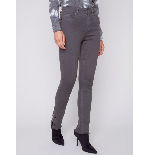 Twill Jeans with Eyelet Hem Detail - Dark Emerald Twill Jeans with Eyelet Hem Detail - Dark Emerald