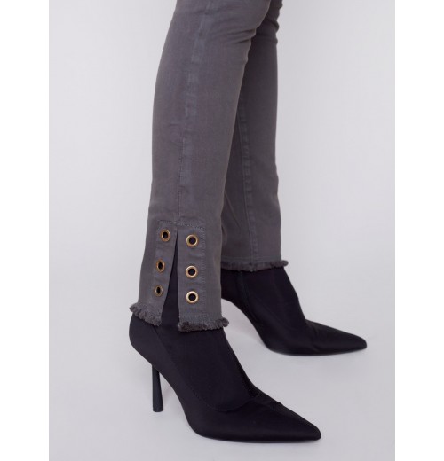Twill Jeans with Eyelet Hem Detail - Dark Emerald Twill Jeans with Eyelet Hem Detail - Dark Emerald