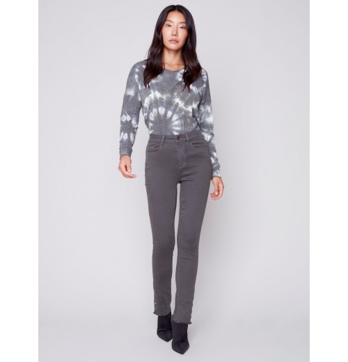 Twill Jeans with Eyelet Hem Detail - Dark Emerald Twill Jeans with Eyelet Hem Detail - Dark Emerald