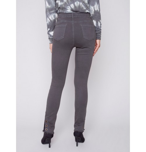 Twill Jeans with Eyelet Hem Detail - Dark Emerald Twill Jeans with Eyelet Hem Detail - Dark Emerald