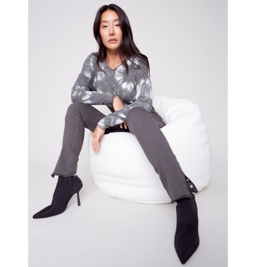 Twill Jeans with Eyelet Hem Detail - Dark Emerald Twill Jeans with Eyelet Hem Detail - Dark Emerald