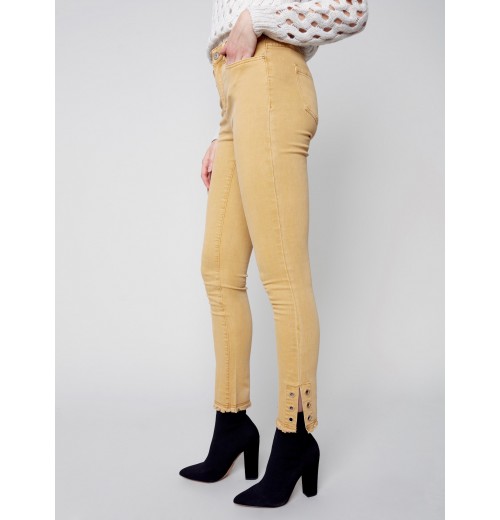 Twill Jeans with Eyelet Hem Detail - Gold Twill Jeans with Eyelet Hem Detail - Gold