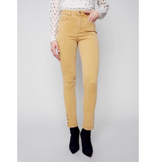 Twill Jeans with Eyelet Hem Detail - Gold Twill Jeans with Eyelet Hem Detail - Gold