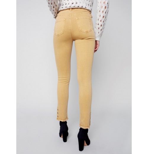Twill Jeans with Eyelet Hem Detail - Gold Twill Jeans with Eyelet Hem Detail - Gold