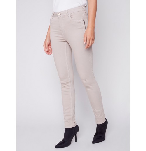 Twill Pants with Zipper Pocket Detail - Almond Twill Pants with Zipper Pocket Detail - Almond