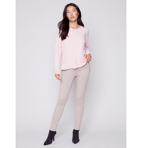 Twill Pants with Zipper Pocket Detail - Almond Twill Pants with Zipper Pocket Detail - Almond