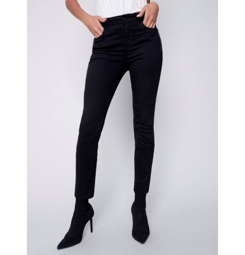 Twill Pants with Zipper Pocket Detail - Black Twill Pants with Zipper Pocket Detail - Black