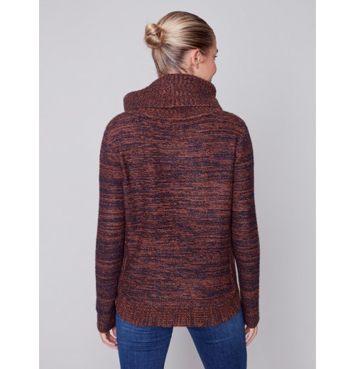 Two-Toned Cable Knit Cowl Neck Sweater - Cinnamon Two-Toned Cable Knit Cowl Neck Sweater - Cinnamon
