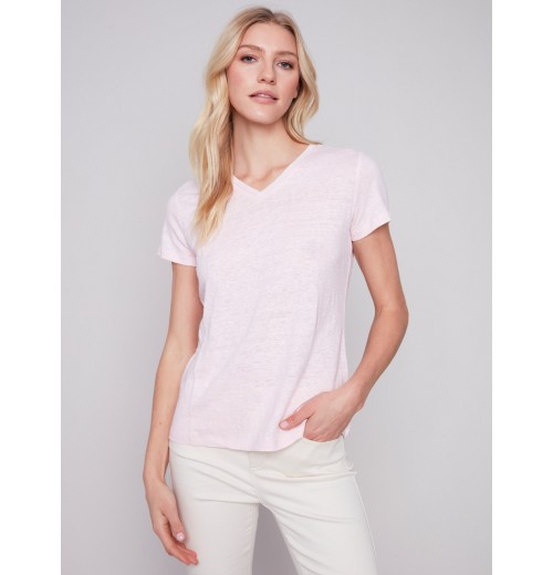 V-Neck Linen T-Shirt - Lotus V-Neck Linen T-Shirt - Lotus