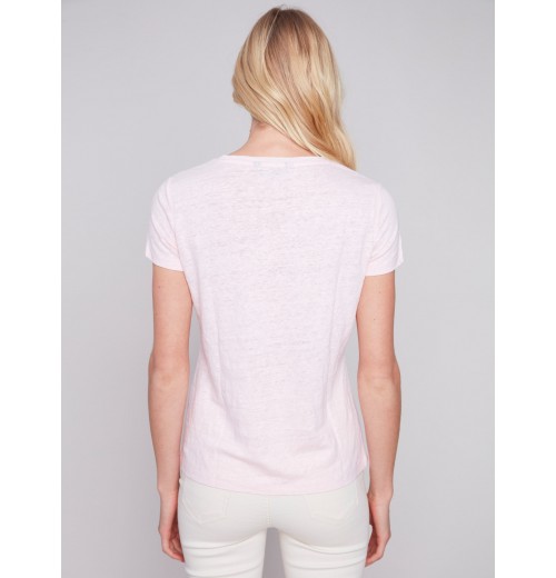 V-Neck Linen T-Shirt - Lotus V-Neck Linen T-Shirt - Lotus